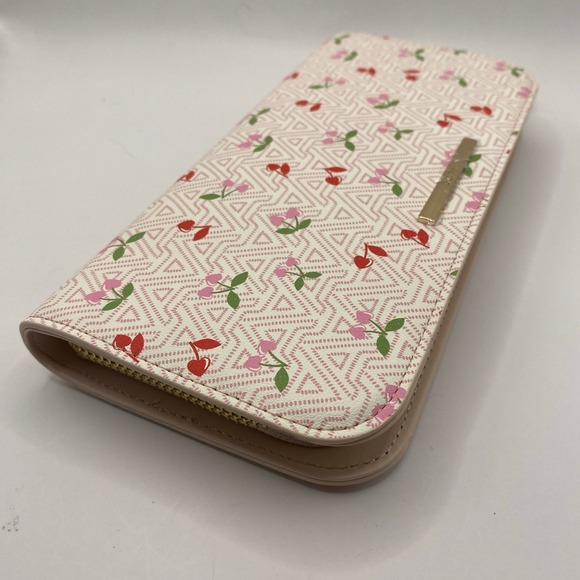 Aldo Pink Monogram Red Cherry Hearts Zip Around Wallet Cottagecore Novelty NWT - Picture 3 of 6